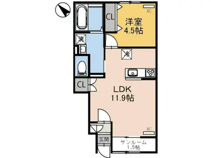 カルムコート 東(1SLDK/1階)の間取り写真