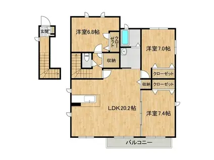 つくばみらい市陽光台(3LDK/2階)の間取り写真