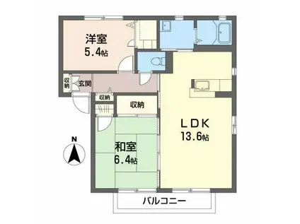 プロシード笹谷A(2LDK/1階)の間取り写真