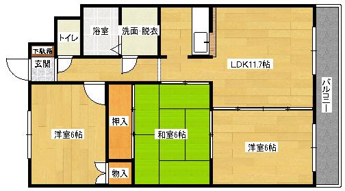 アピアイレブン(3LDK/1階)の間取り写真