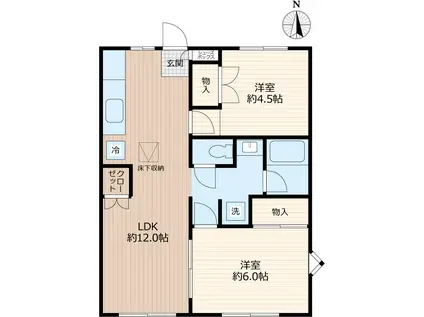 アムスプラザA棟(2LDK/2階)の間取り写真