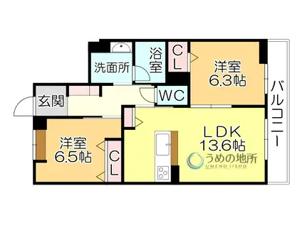 シャーメゾンレジデンス夜明(2LDK/2階)の間取り写真