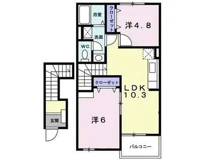 グラスワンダー N-48(2LDK/2階)の間取り写真