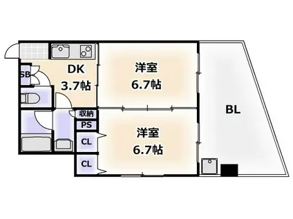 クリスタ文の里(2DK/2階)の間取り写真