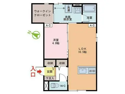 LUX 2216(1LDK/1階)の間取り写真