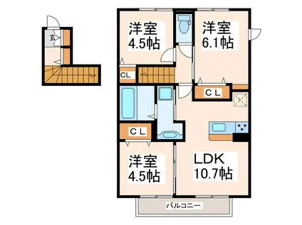 メゾン・フローラ B棟(3LDK/2階)の間取り写真