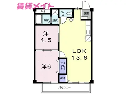 シティハイツ井上(2LDK/2階)の間取り写真