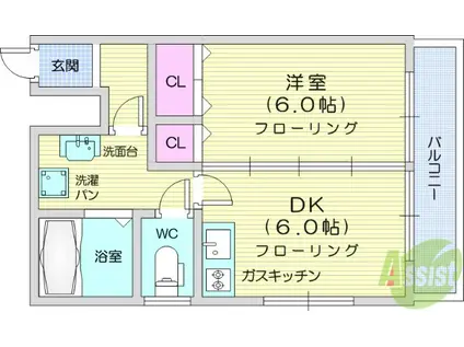 ファミール愛宕(1DK/4階)の間取り写真