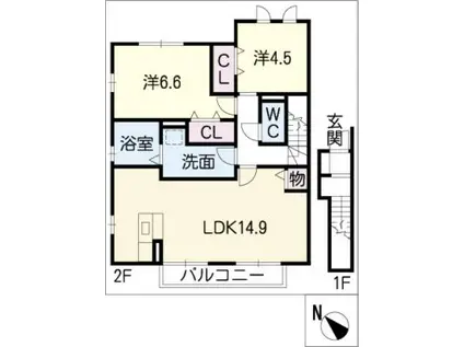 名鉄犬山線 大山寺駅 徒歩23分 2階建 築12年(2LDK/2階)の間取り写真