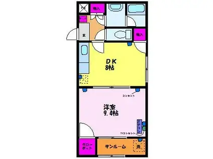 クローネ笹倉(1DK/1階)の間取り写真