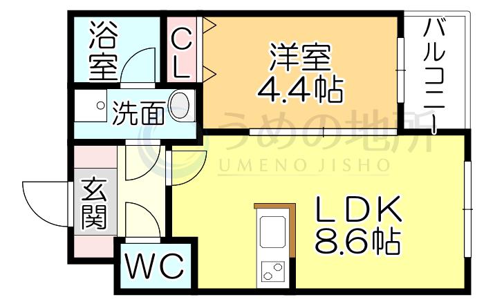 GLANZ 六ツ門(1LDK/4階)の間取り写真