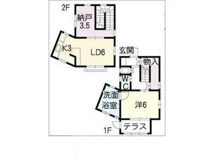 閑放荘(1LDK/1階)の間取り写真