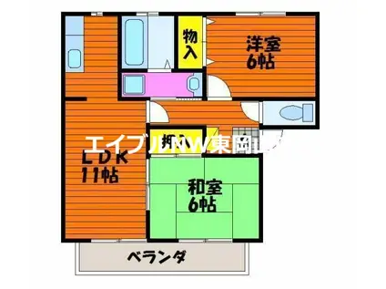 フォレスト東平島 B棟(2LDK/1階)の間取り写真