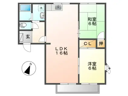 フレグランス早島(2LDK/1階)の間取り写真