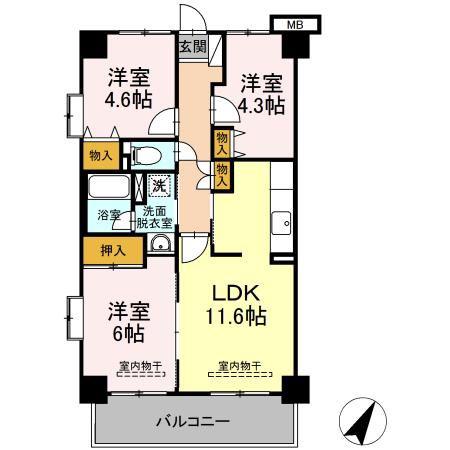 ワイズエメリールU(3LDK/12階)の間取り写真