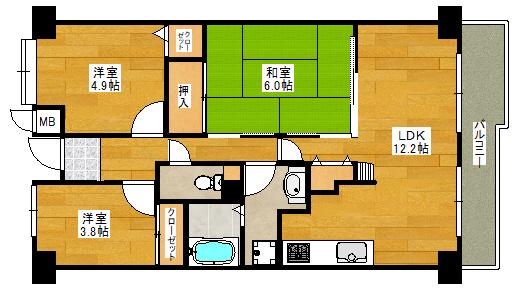 グランベール桃山台(3LDK/5階)の間取り写真
