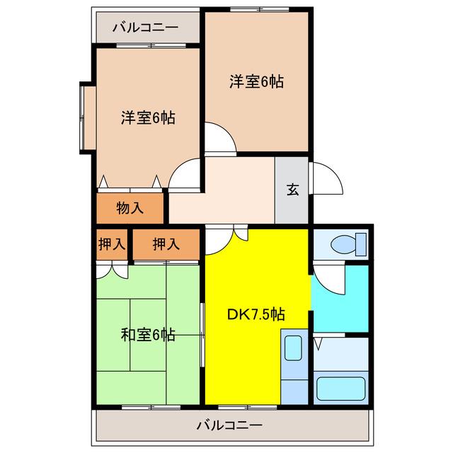 ハイツほのぼの(3DK/4階)の間取り写真