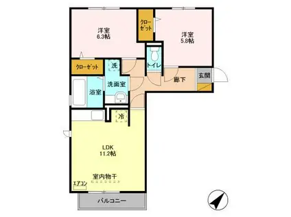 エスポワールE(2LDK/3階)の間取り写真