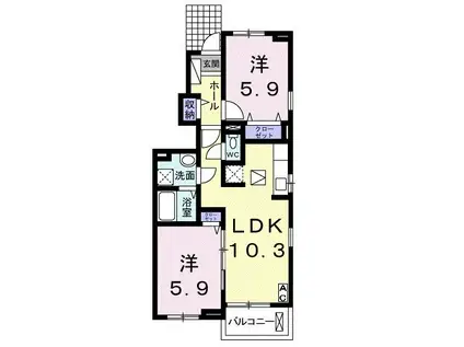 シャトー・ド・ラパン(2LDK/1階)の間取り写真