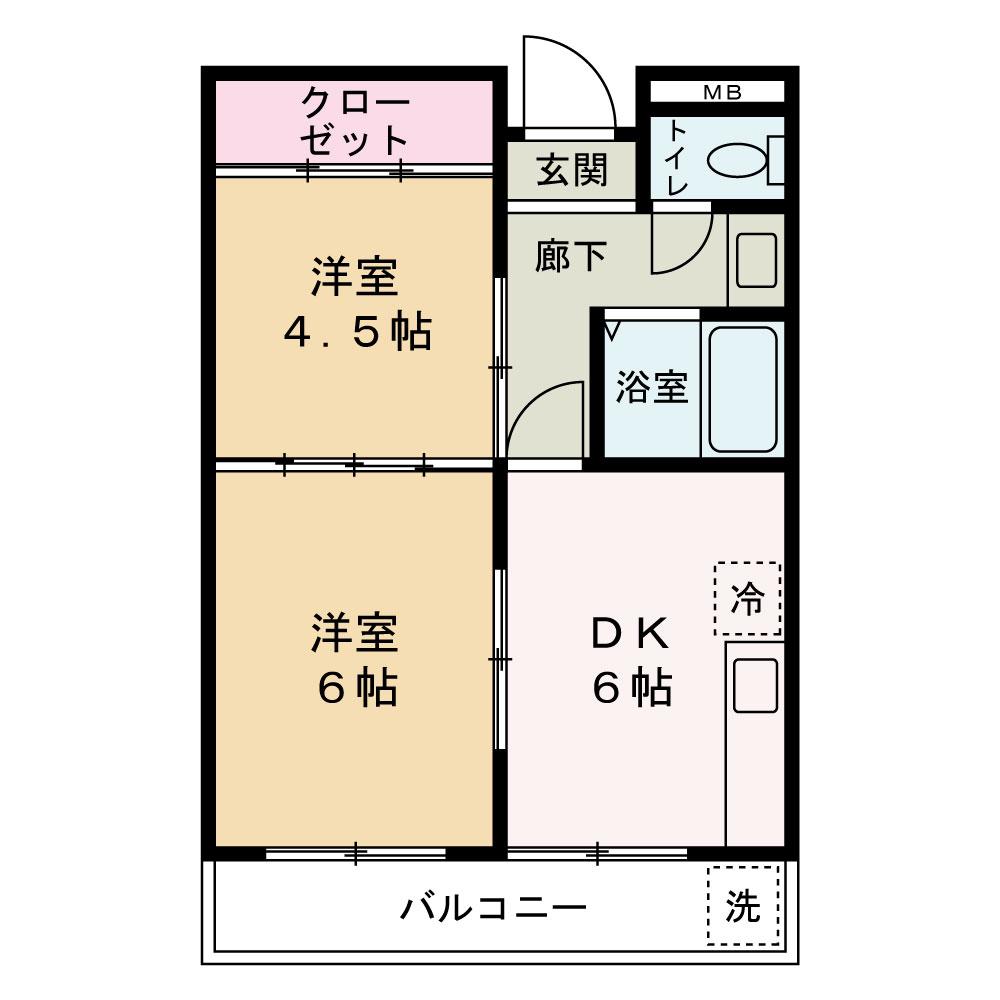 第3シャルマン四條畷(2DK/3階)の間取り写真