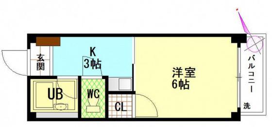 ビレッジ中央(1K/5階)の間取り写真