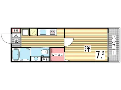アルファレガーロ 兵庫(1K/2階)の間取り写真