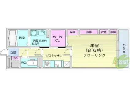 キャトルセゾン愛宕橋(1K/1階)の間取り写真