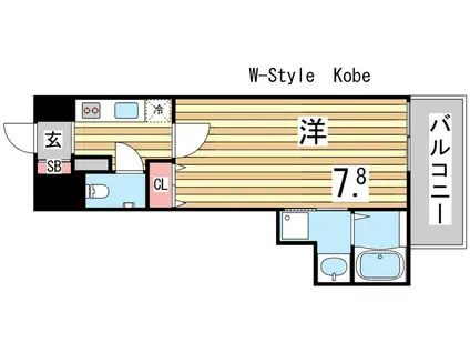 W-STYLE神戸(1K/9階)の間取り写真