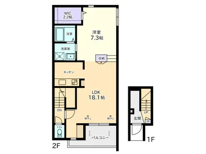 ラシュレ三鷹(1LDK/2階)の間取り写真
