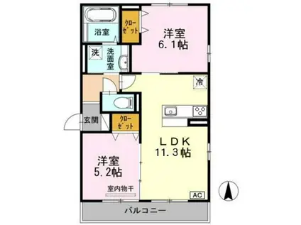 グランソレイユ西原(2LDK/3階)の間取り写真