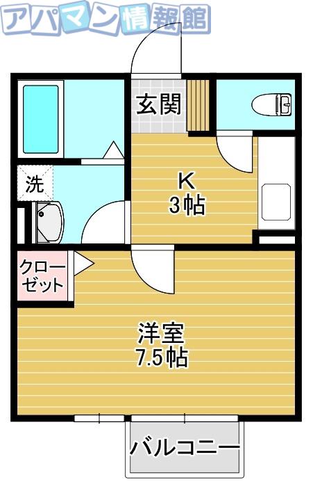 フラットイン程島(1K/1階)の間取り写真