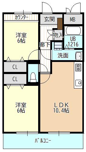 プティアルカンシェル(2LDK/1階)の間取り写真