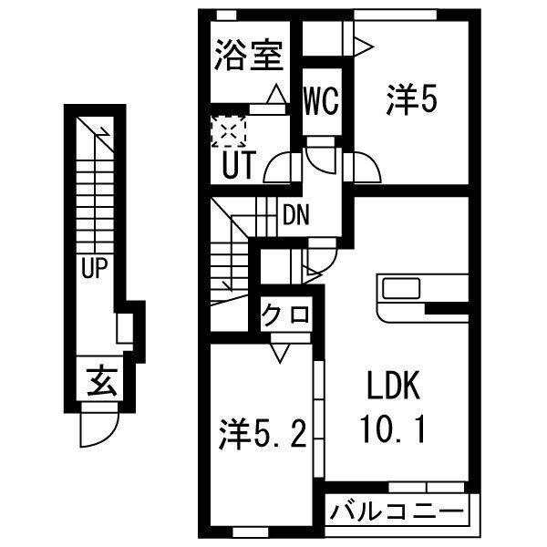 JR東北本線 六原駅 徒歩20分 2階建 築1年(2LDK/2階)の間取り写真