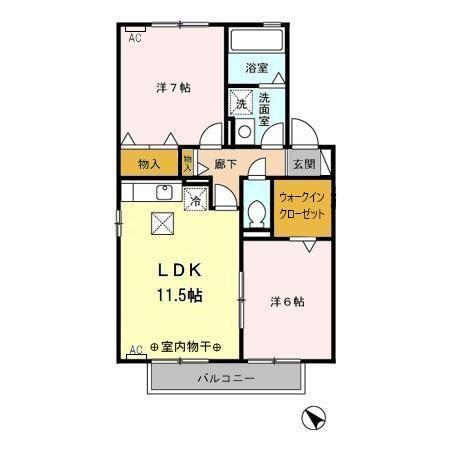 丘弐番館(2LDK/1階)の間取り写真