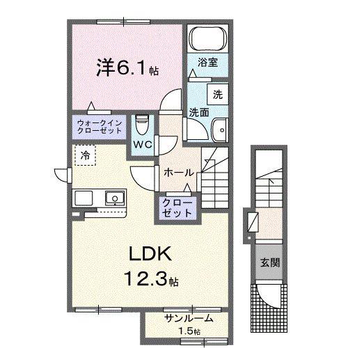 COCORU沼館(1LDK/2階)の間取り写真