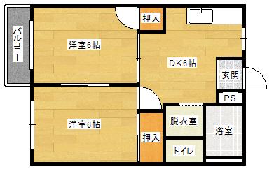 エルディム古谷(2DK/2階)の間取り写真