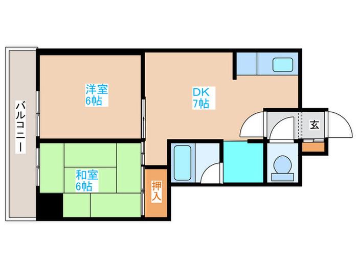 ラフォーレ山鼻(2DK/6階)の間取り写真
