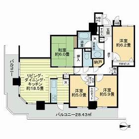 ライオンズタワー仙台長町(4LDK/6階)の間取り写真