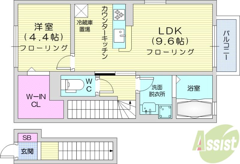 セントレ富沢 Ⅱ(1LDK/2階)の間取り写真