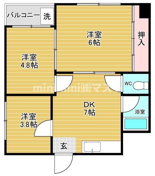 大正三井マンション(3DK/6階)の間取り写真