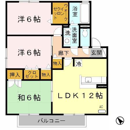 パレちくさA棟(3LDK/1階)の間取り写真