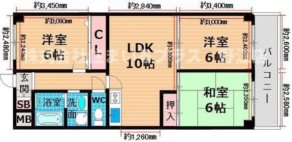 ロイヤルハイツ鶴見(3LDK/3階)の間取り写真