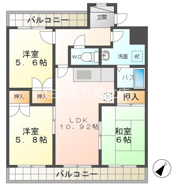 ジュネス神谷(3LDK/4階)の間取り写真