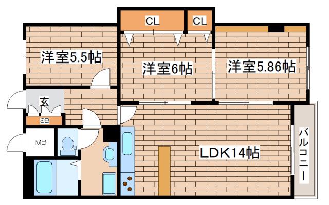 カサベルデ青谷(3LDK/3階)の間取り写真