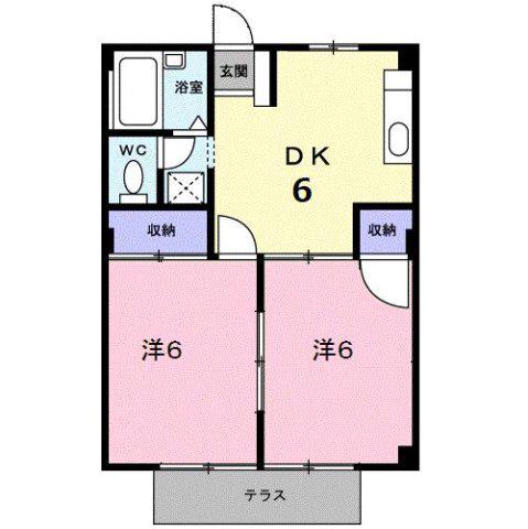 シティハイツ下河内B(2DK/2階)の間取り写真