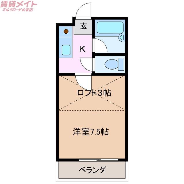 マリオ東員(1K/1階)の間取り写真
