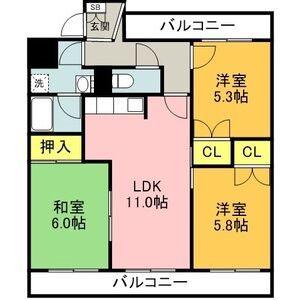 エスペランス池浦B棟(3LDK/4階)の間取り写真