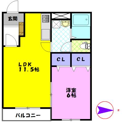 サンティールマンション(1LDK/3階)の間取り写真