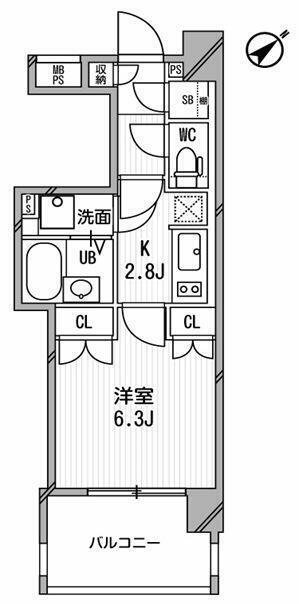 ライオンズシティ白金高輪(1K/6階)の間取り写真