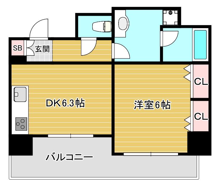 プレサンス南堀江パークサイド(1DK/5階)の間取り写真